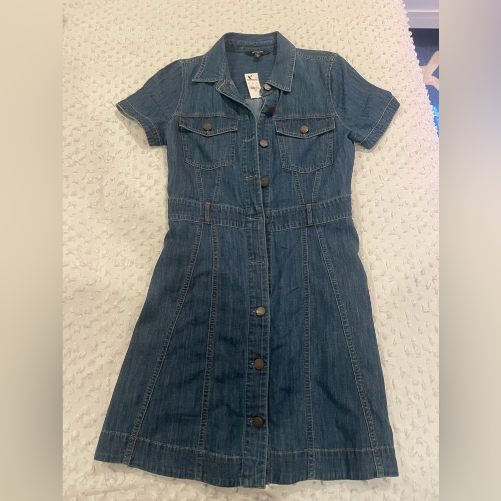 Express denim button up dress XS